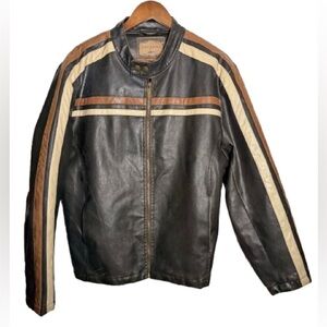 Men's Arizona Jean Black & Brown Faux Leather Bomber Racing Jacket